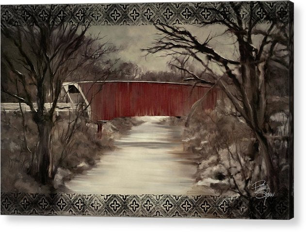 Cedar Covered Bridge Painting, prints by artist Patricia s Farr, The Cedar Bridge in Madison County, Iowa www.westofwinter.com