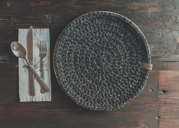 Hand-stitched Fiber Charcoal placemats 1
