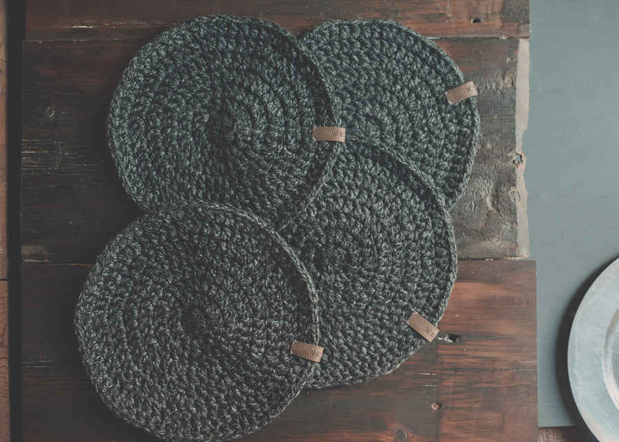 Hand-stitched Fiber Charcoal placemats 2